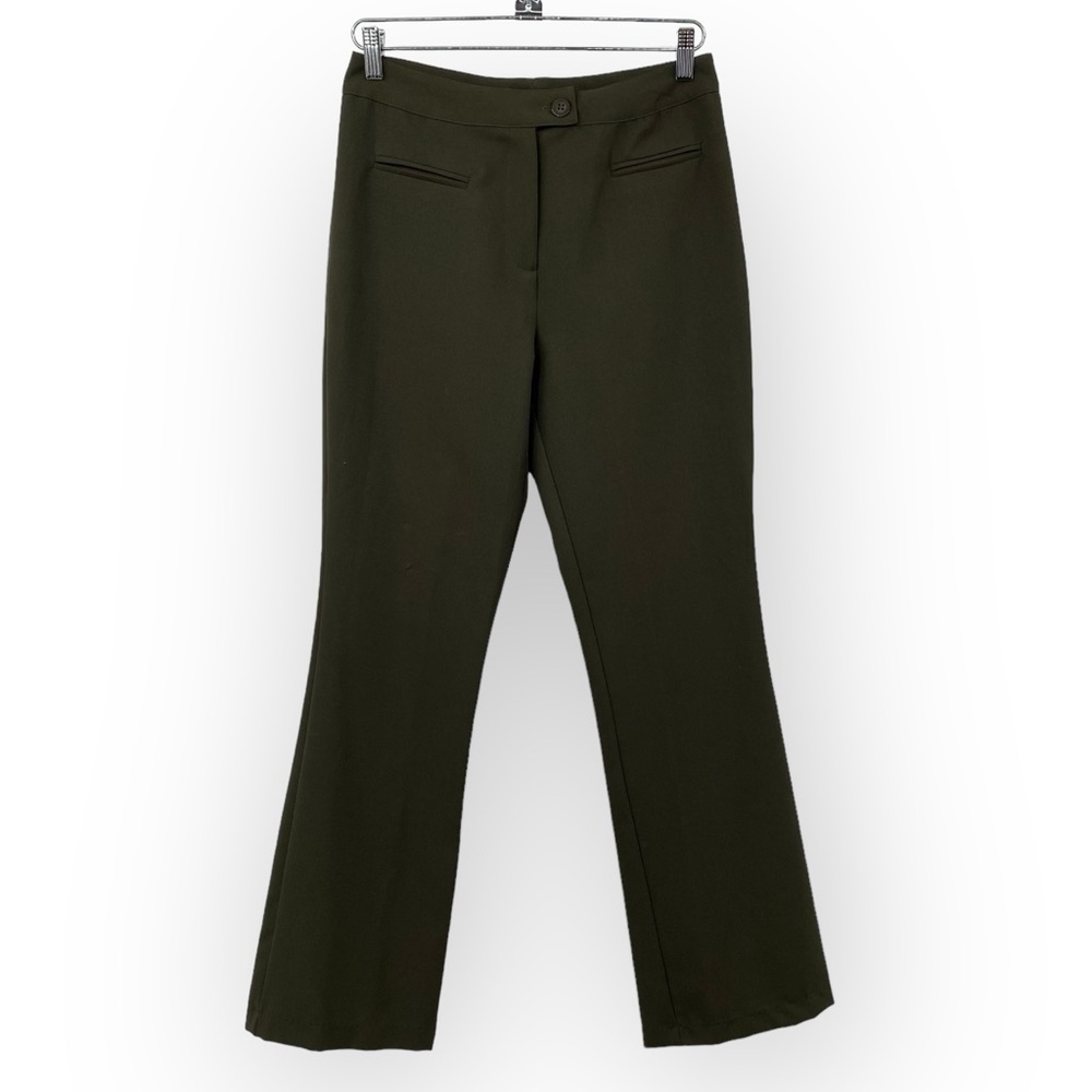 Vintage 90s B'Time Bootcut Trouser Pants Women Size 7/8 Olive Green Flat‎ Front